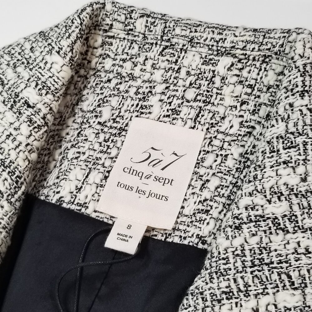 NWT Cinq à Sept Erin Fringed Boucle Tweed Blazer Jacket Black/Ivory Size 8 $425 - Picture 14 of 17